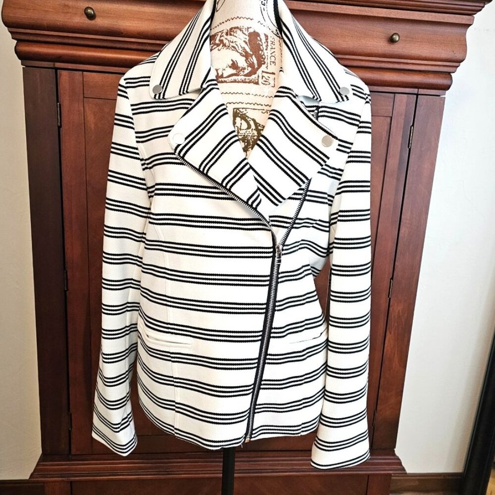 BAGATELLE Moto-Style Black/White Striped Blazer, Size XL, New/Tags